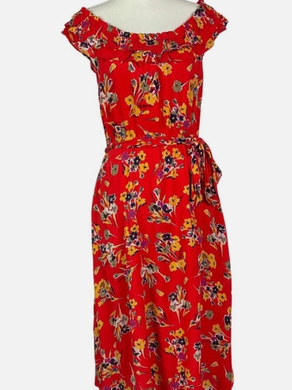 Anthropologie Red Floral Midi Dress